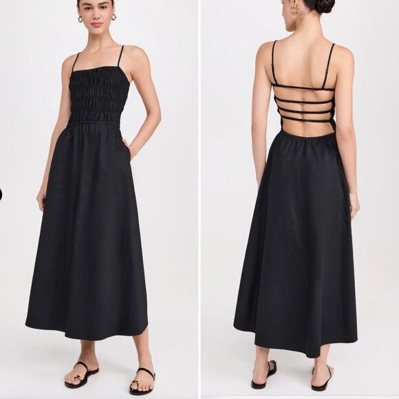 Solid & Striped The Delta Black Cotton Poplin Midi Dress Size Small - Picture 2 of 10